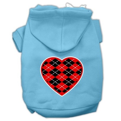 Argyle Heart Red Screen Print Pet Hoodies Baby Blue Size Lg