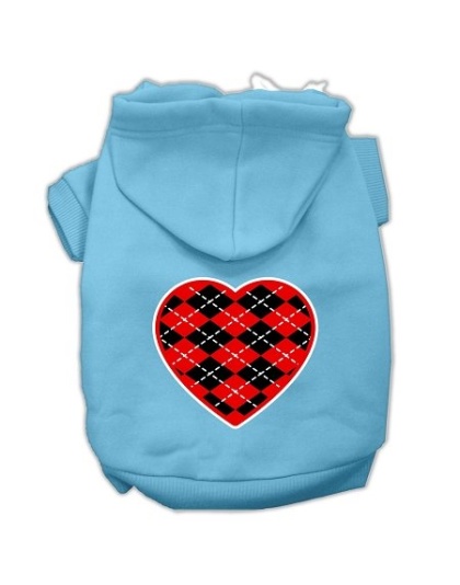 Argyle Heart Red Screen Print Pet Hoodies Baby Blue Size Lg