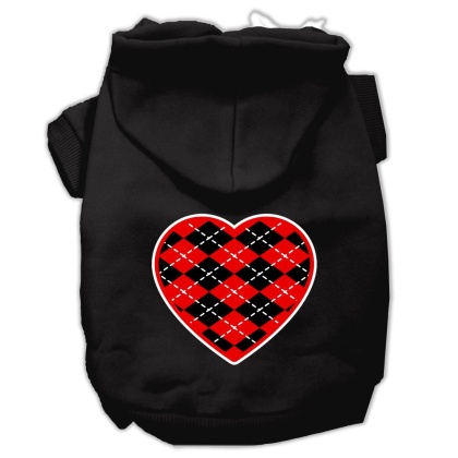 Argyle Heart Red Screen Print Pet Hoodies Black Size Lg