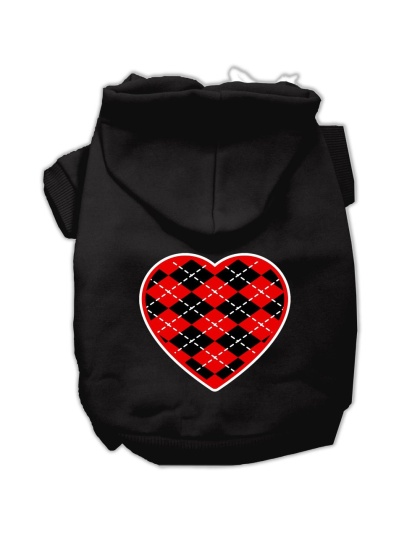 Argyle Heart Red Screen Print Pet Hoodies Black Size Lg