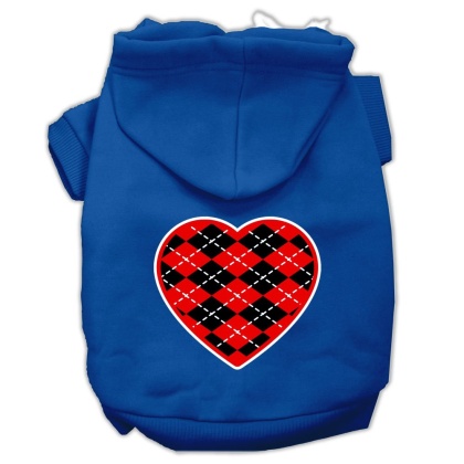 Argyle Heart Red Screen Print Pet Hoodies Blue Size Lg