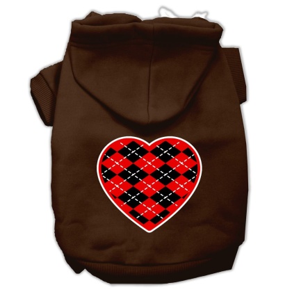 Argyle Heart Red Screen Print Pet Hoodies Brown Size Lg