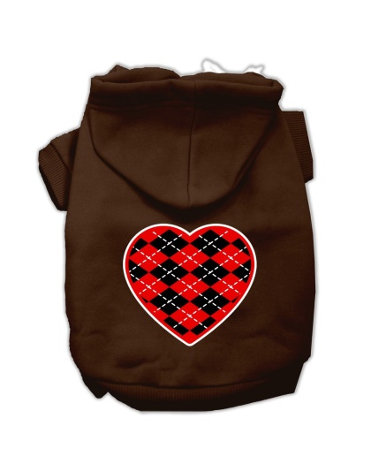 Argyle Heart Red Screen Print Pet Hoodies Brown Size Lg