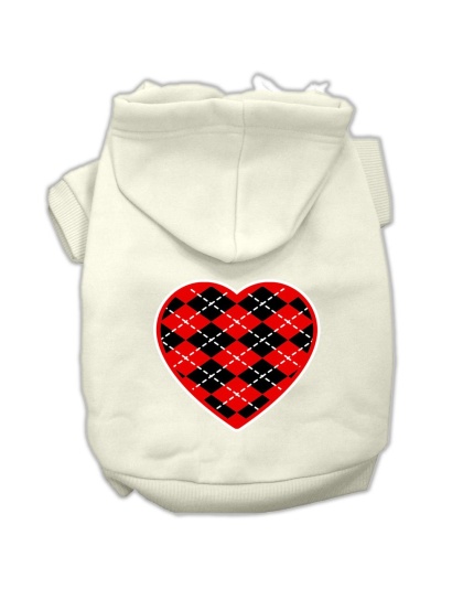 Argyle Heart Red Screen Print Pet Hoodies Cream Size L