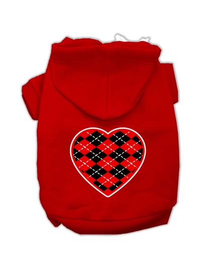 Argyle Heart Red Screen Print Pet Hoodies Red Size Lg