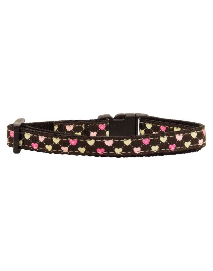 Argyle Hearts Nylon Ribbon Collar Brown Cat Safety