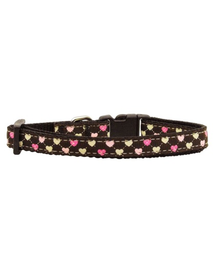 Argyle Hearts Nylon Ribbon Collar Brown Small