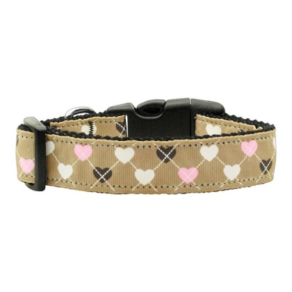 Argyle Hearts Nylon Ribbon Collar Tan Large