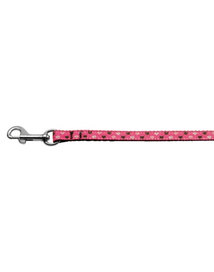 Argyle Hearts Nylon Ribbon Leash Bright Pink 3/8 inch wide 4ft Long