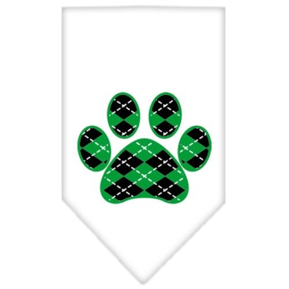 Argyle Paw Green Screen Print Bandana White Large