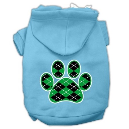 Argyle Paw Green Screen Print Pet Hoodies Baby Blue Size Lg
