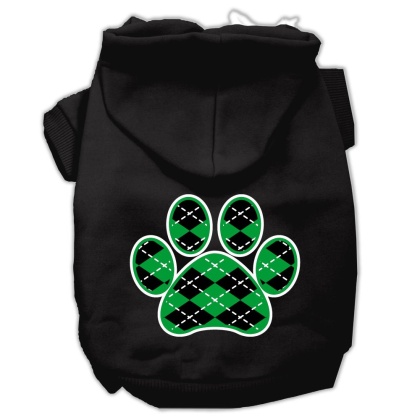 Argyle Paw Green Screen Print Pet Hoodies Black Size Lg