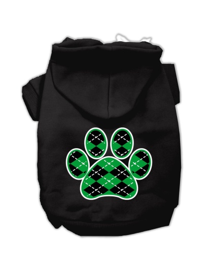 Argyle Paw Green Screen Print Pet Hoodies Black Size Lg