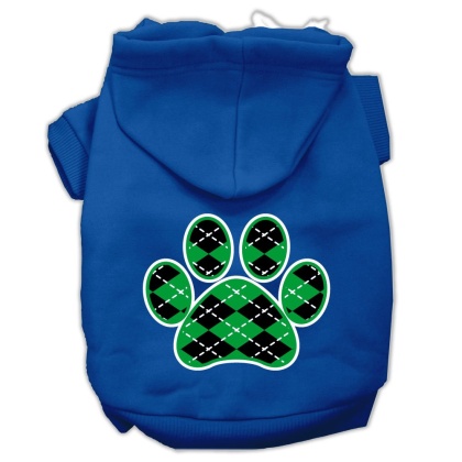 Argyle Paw Green Screen Print Pet Hoodies Blue Size Lg