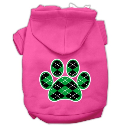 Argyle Paw Green Screen Print Pet Hoodies Bright Pink Size Lg