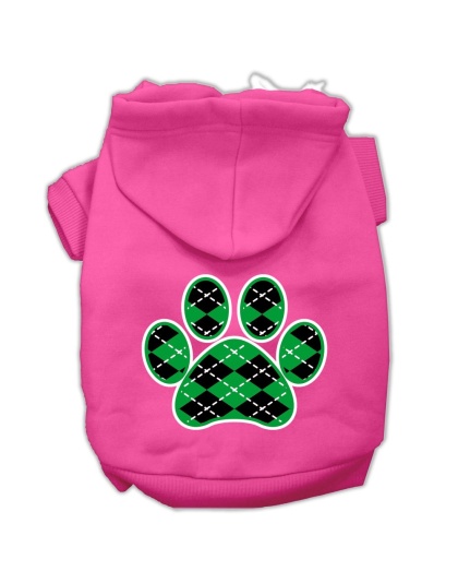 Argyle Paw Green Screen Print Pet Hoodies Bright Pink Size Lg