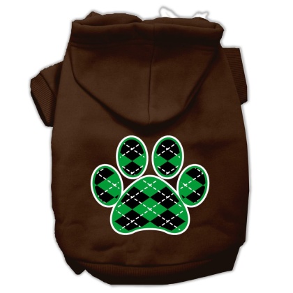Argyle Paw Green Screen Print Pet Hoodies Brown Size Lg