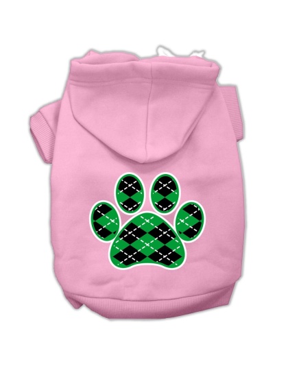 Argyle Paw Green Screen Print Pet Hoodies Light Pink Size Lg