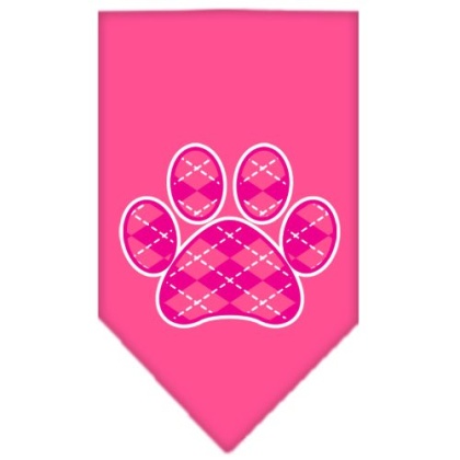 Argyle Paw Pink Screen Print Bandana Bright Pink Large