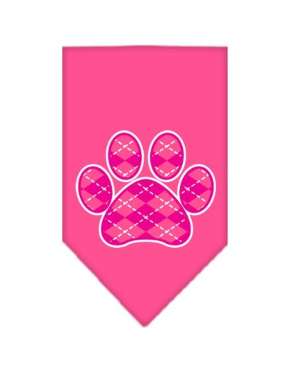 Argyle Paw Pink Screen Print Bandana Bright Pink Large