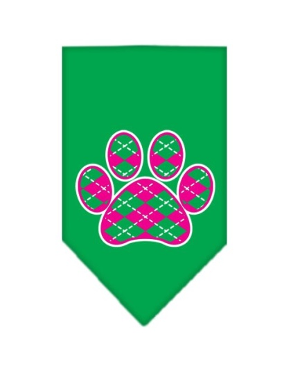 Argyle Paw Pink Screen Print Bandana Emerald Green Large