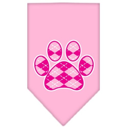 Argyle Paw Pink Screen Print Bandana Light Pink Large