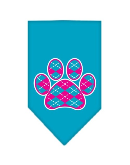 Argyle Paw Pink Screen Print Bandana Turquoise Large