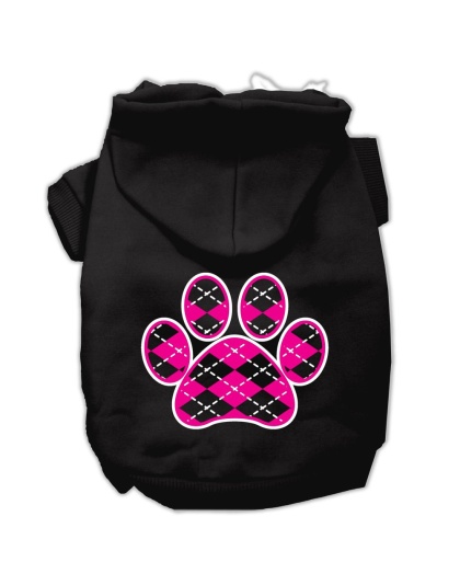 Argyle Paw Pink Screen Print Pet Hoodies Black Size Lg