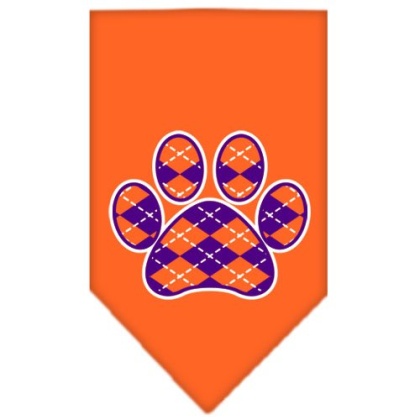 Argyle Paw Purple Screen Print Bandana Orange Large