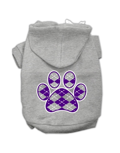 Argyle Paw Purple Screen Print Pet Hoodies Grey Size Lg