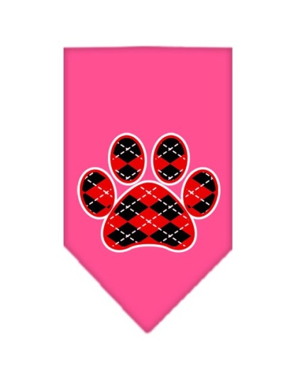 Argyle Paw Red Screen Print Bandana Bright Pink Large