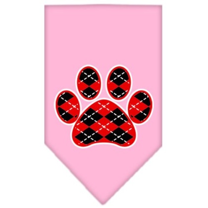 Argyle Paw Red Screen Print Bandana Light Pink Large