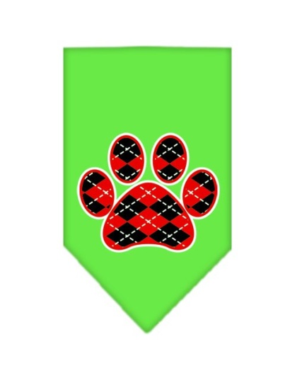 Argyle Paw Red Screen Print Bandana Lime Green Large