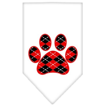 Argyle Paw Red Screen Print Bandana White Large