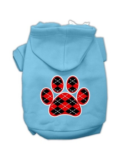 Argyle Paw Red Screen Print Pet Hoodies Baby Blue Size Lg