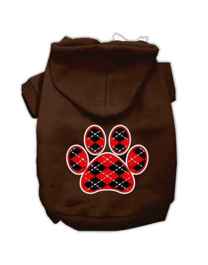 Argyle Paw Red Screen Print Pet Hoodies Brown Size Lg