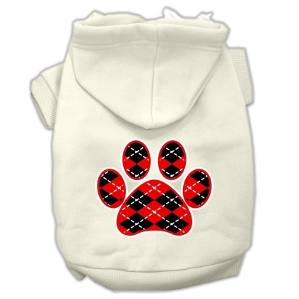 Argyle Paw Red Screen Print Pet Hoodies Cream Size L