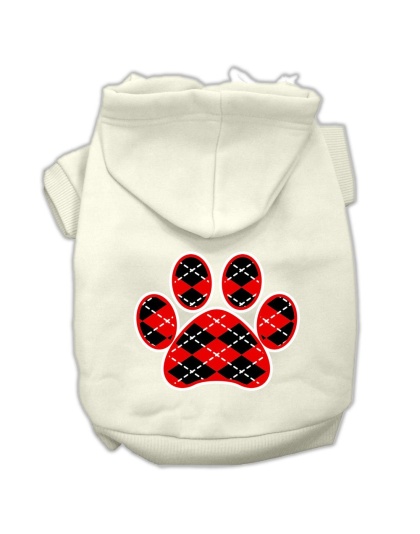 Argyle Paw Red Screen Print Pet Hoodies Cream Size L