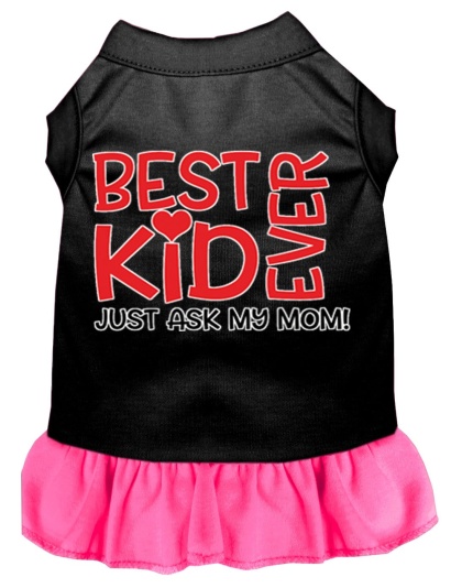 Ask My Mom Screen Print Dog Dress Black with Bright Pink Lg