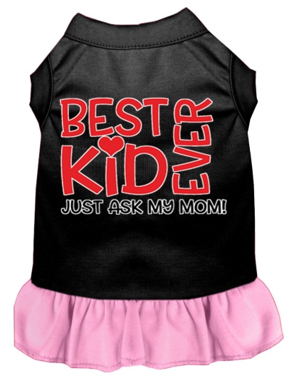 Ask My Mom Screen Print Dog Dress Black with Light Pink Lg