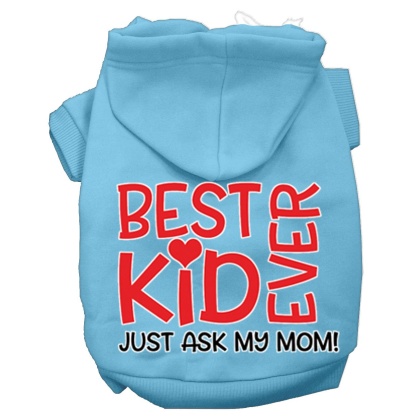 Ask My Mom Screen Print Dog Hoodie Baby Blue L