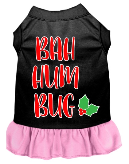 Bah Humbug Screen Print Dog Dress Black with Light Pink Lg