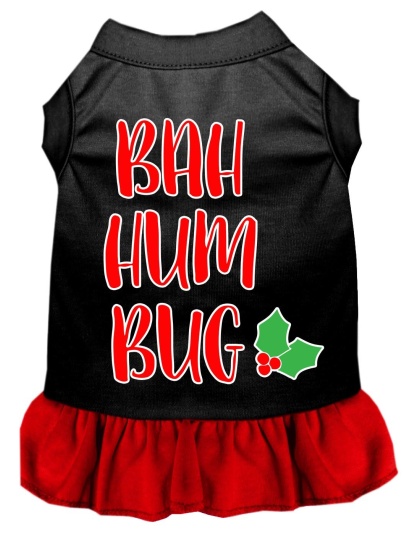 Bah Humbug Screen Print Dog Dress Black with Red Lg