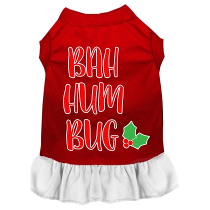 Bah Humbug Screen Print Dog Dress Red with White Lg