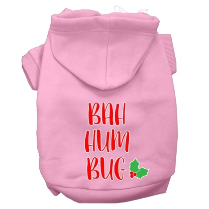 Bah Humbug Screen Print Dog Hoodie Light Pink L