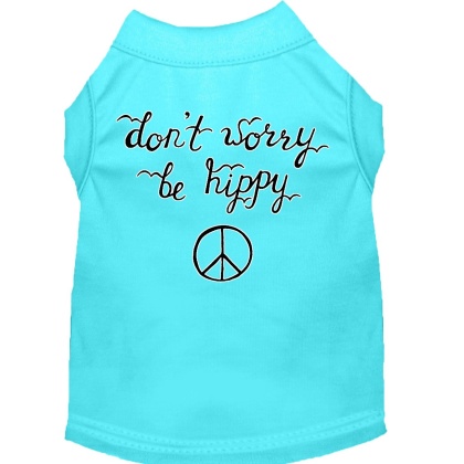 Be Hippy Screen Print Dog Shirt Aqua Lg