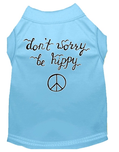 Be Hippy Screen Print Dog Shirt Baby Blue Lg