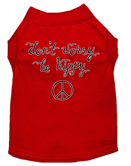 Be Hippy Screen Print Dog Shirt Red Lg