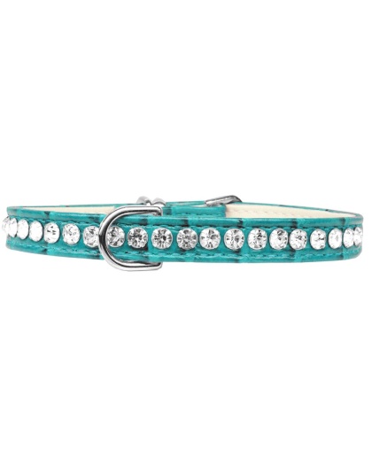 Beverly Style Rhinestone Designer Croc Dog Collar Turquoise Size 10