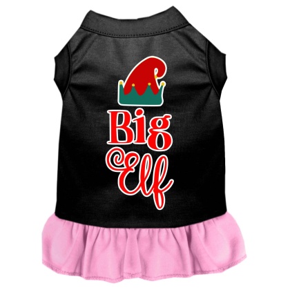 Big Elf Screen Print Dog Dress Black with Light Pink Lg